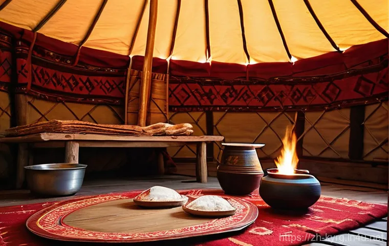 키르기스스탄 저렴한 숙소 - **Prompt for a Cozy Yurt Experience:**
    "A warmly lit interior of a traditional Kyrgyz yurt in th...