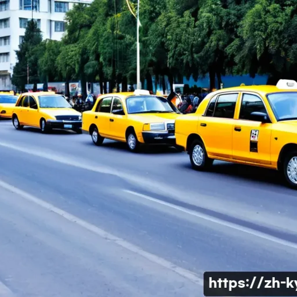 키르기스스탄 택시 이용 주의사항 - A bustling street scene in Bishkek, Kyrgyzstan, showing a diverse mix of official taxis and private ...